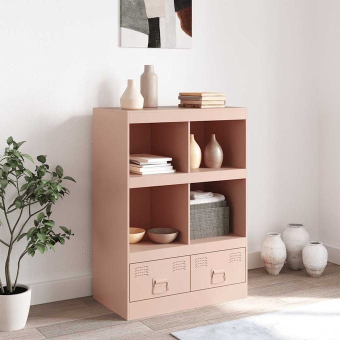 vidaXL - Hoge - kast - 67x39x95 - cm - staal - roze