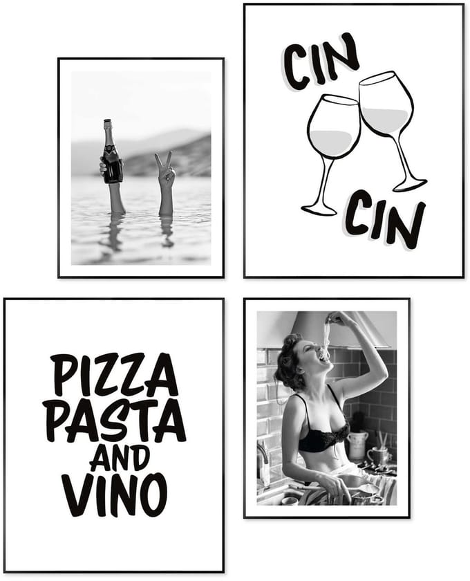 Schilderijen set Pizza, pasta en wijn - 50 x 40 - Hout - REINDERS