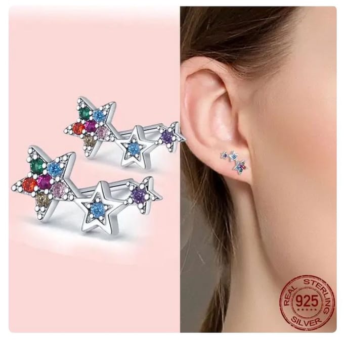 Oorbellen sterren multicolor Sterling zilver925