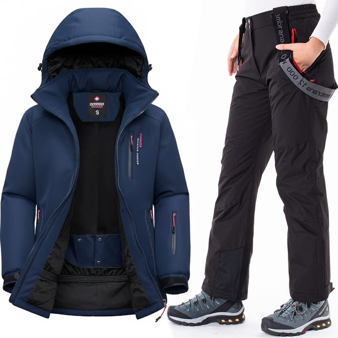Soprato - Dames Ski Combinatie - Warm Met Capuchon - Zwart + Broek