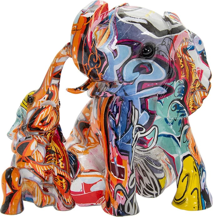 Olifanten beeld graffiti stijl woondecoratie 19 cm