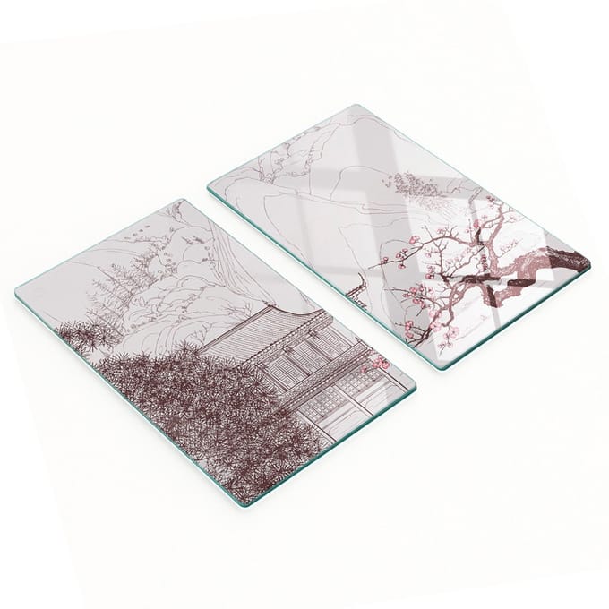 Glazen snijplanken met Chinese landschapsafbeeldingen, 2x30x52 cm