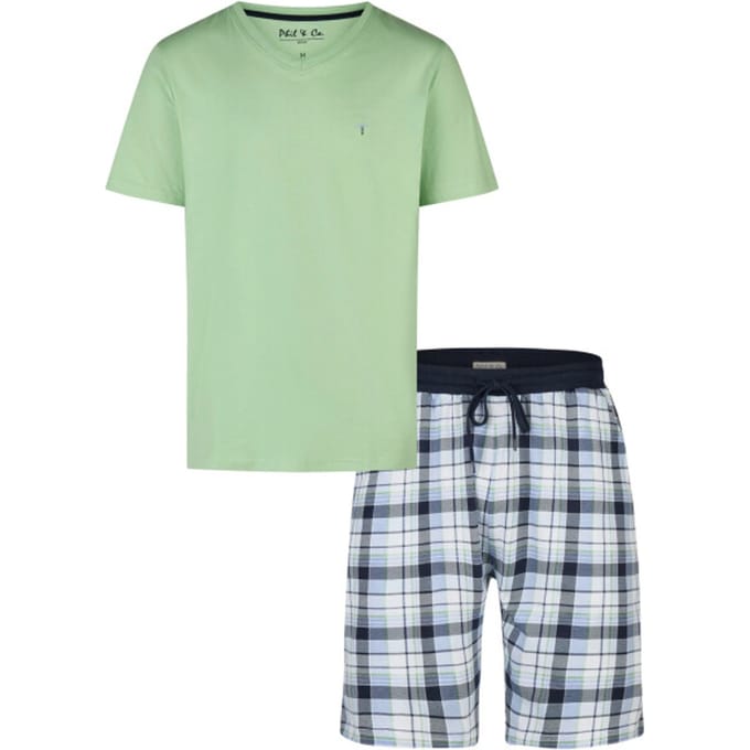 Phil & Co Heren Shortama Korte Pyjama Set Groen/Blauw Geruit - Maat M