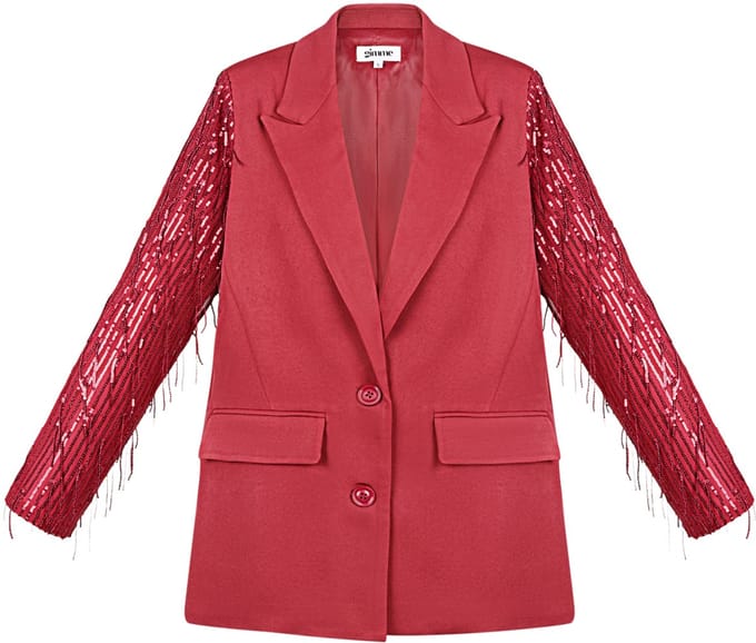 Verfijnde Polyester Vrouwen Jas met Fransjes Mouwontwerp - Rood - Maat M