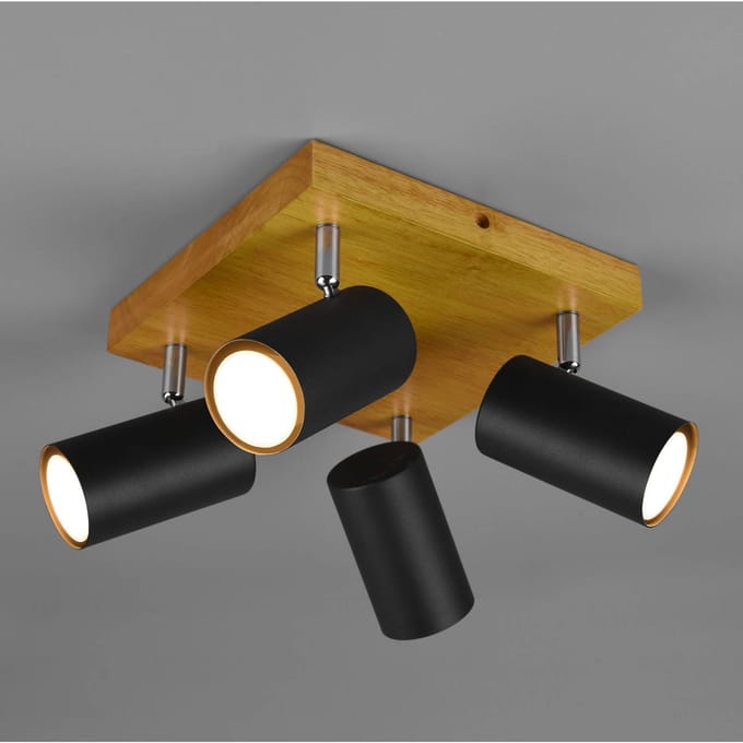 Trio Lighting Marley plafondspot, mat zwart, 4-lamps