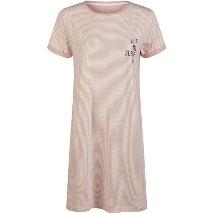 By Louise Essential Dames Nachthemd Korte Mouw Gestreept Roze - Maat M
