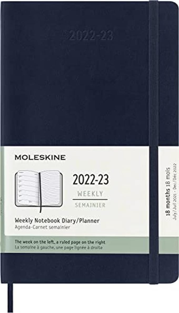 Weekplanner 18 Maanden - Agenda Planner - Afspraken Bijhouden - Zachte Kaft Elastische Sluiting - Large 13x21cm - Saffierblauw