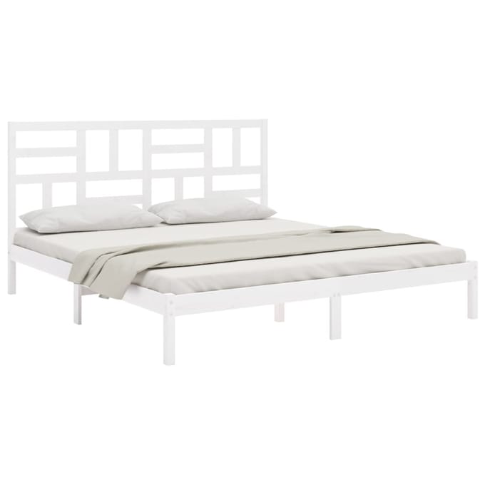 vidaXL - Bedframe - massief - hout - wit - 200x200 - cm