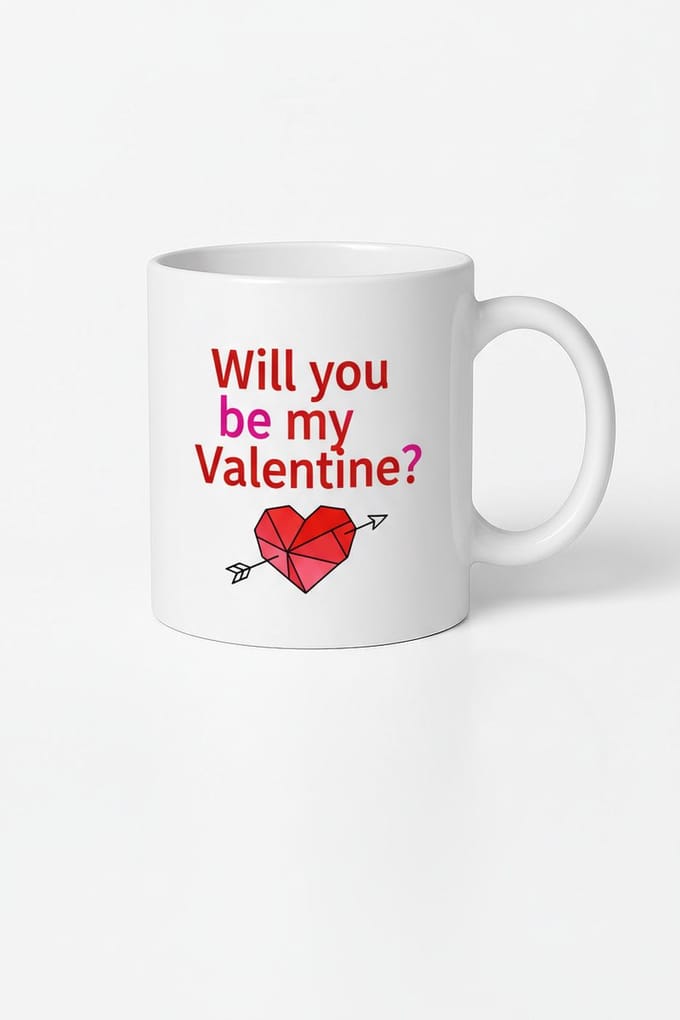 Valentijn Mok: 'Will You Be My Valentine?' met Geometrisch Hart - Romantisch Cadeau