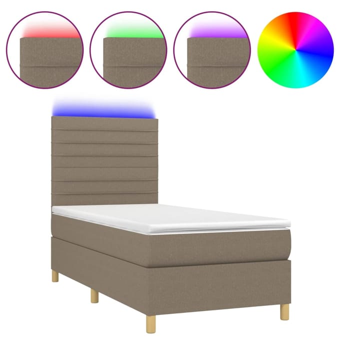 vidaXL - Boxspring - met - matras - en - LED - stof - taupe - 100x200 - cm