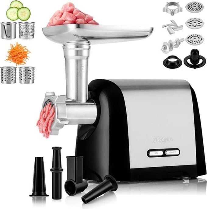 Professionele Worstenmaker – Worstenvul Machine – Elektrische Gehaktmolen – Vleessnijmachine – ETL Goedgekeurd – Compact Design – Zilver