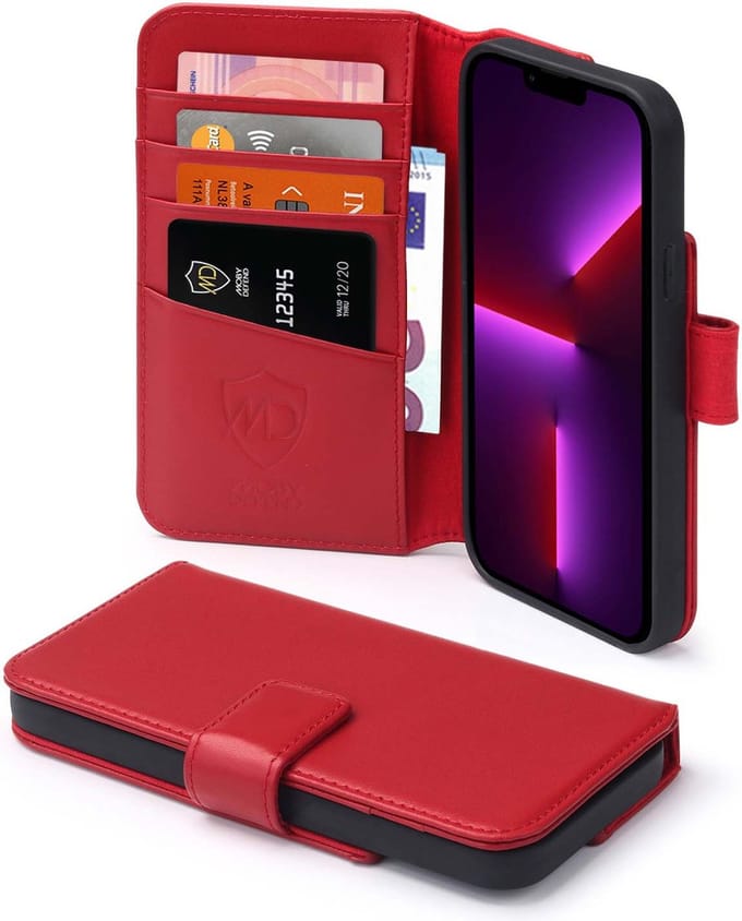 MobyDefend Hoesje - Geschikt voor iPhone 13 Pro Max - Luxe Leren Wallet Bookcase - Rood