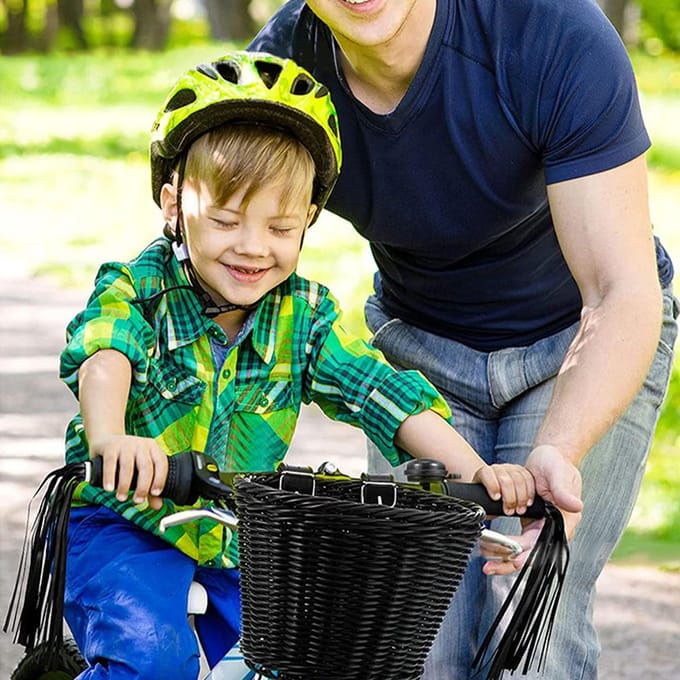 Kinderfiets Voormand Fiets Hangmand Fiets PP Rotan Geweven Mand met Verstelbare wit