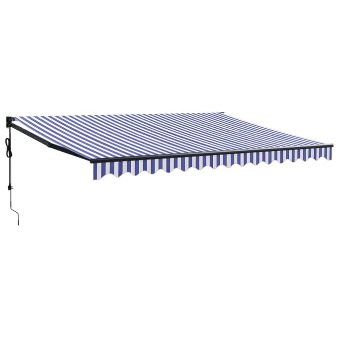 vidaXL - Uitschuifbare - luifel - Blauw - en - Wit - met - Antraciet - Frame - 4,5 - × - 3 - m