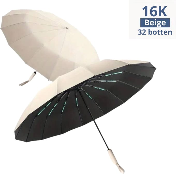 Nivard Windproof Paraplu - Opvouwbaar - Moderne Stormparaplu - Stormproef - Automatisch Uitklapbaar - Umbrella - Beige