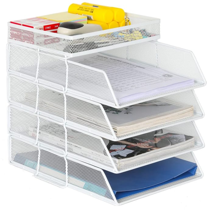 OmGoods - Dailygoody - Bureau Organizer - Documentenhouder - Stijlvol en Functioneel - Wit - Tijdschrift Opslag - Perfect voor Kantoor en Thuis - 4 Laags Model