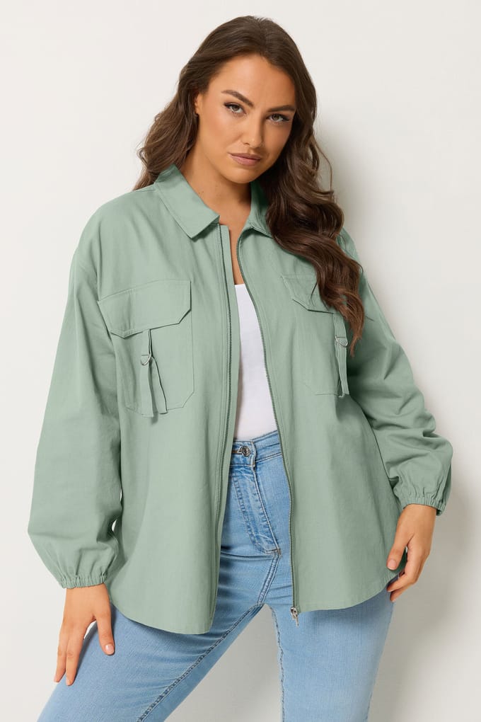 Yours Blauwe Utility Shacket Size 46