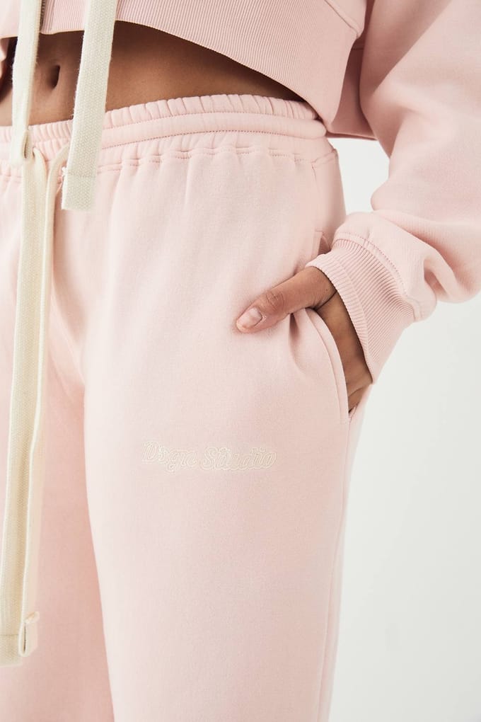 Dames DSGN Studio Contrast Trekkoord Rechte Pijp Jogger | Lichtroze | Maat: XL