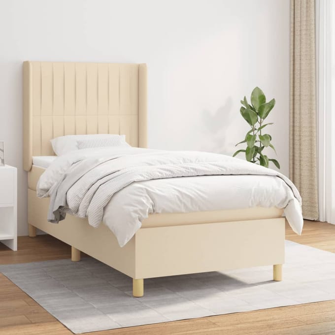 vidaXL - Boxspring - met - matras - stof - crèmekleurig - 90x200 - cm