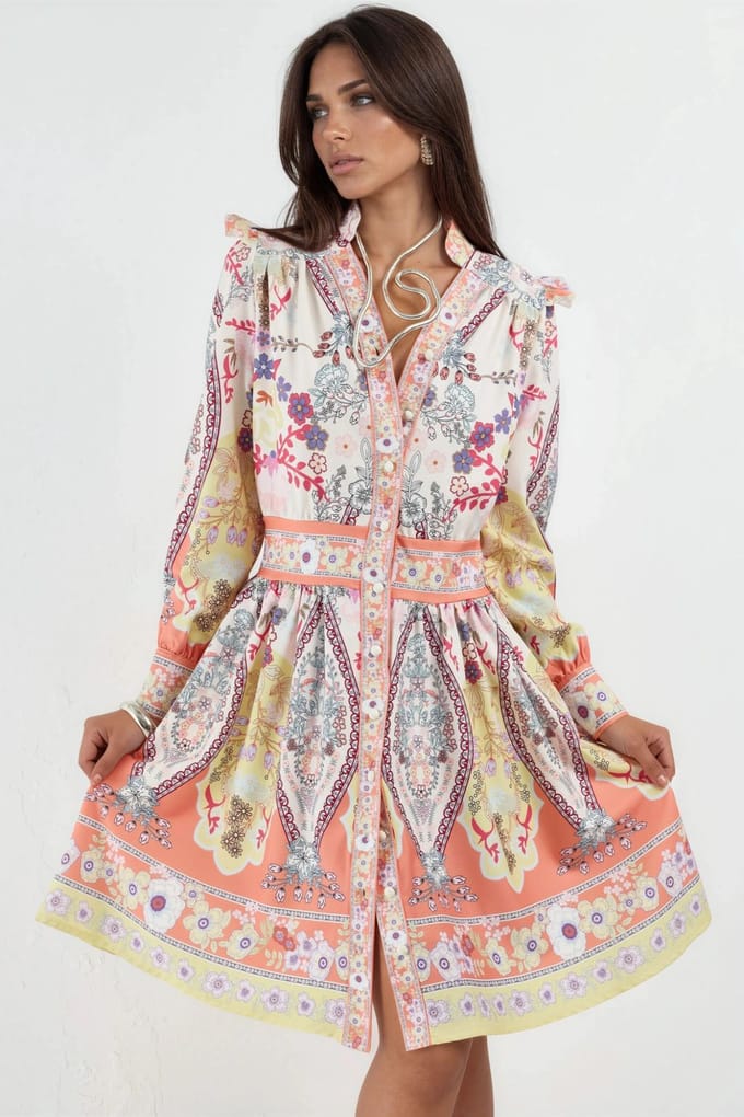 Fleurige Paisley V-Hals Mini Skater Jurk