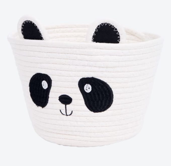 Opbergmand met dierenhoofd - Ø 25 x 18 cm - Panda - Wit - Rond