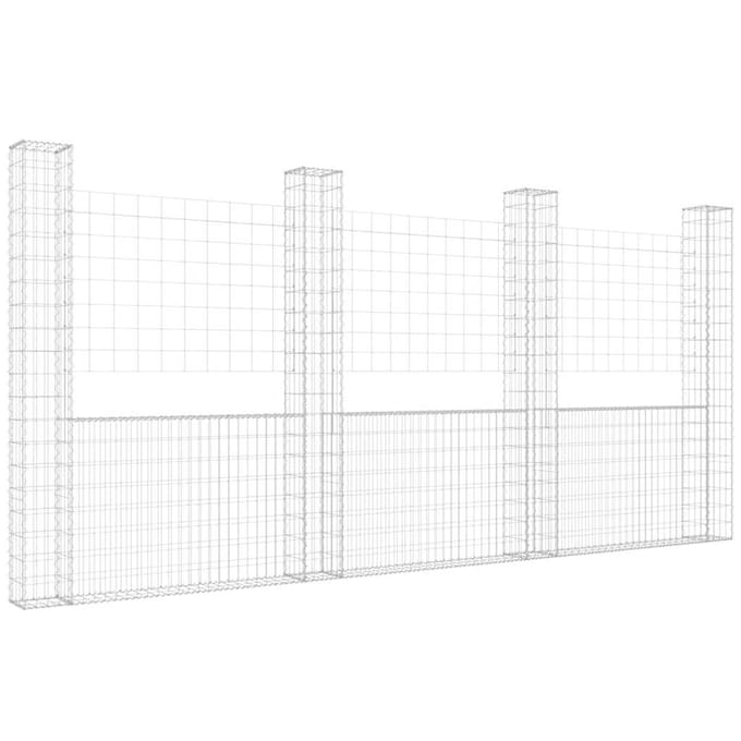 vidaXL - Schanskorf - U-vormig - met - 4 - palen - 380x20x200 - cm - ijzer