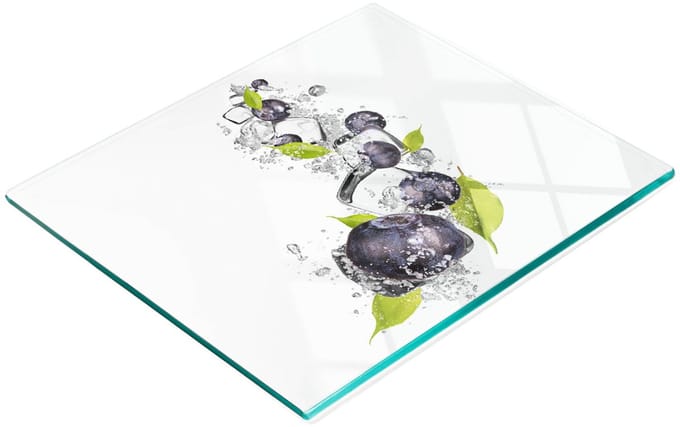 Glazen serveerplank met afbeelding van bosbessen en ijs, 60x52 cm