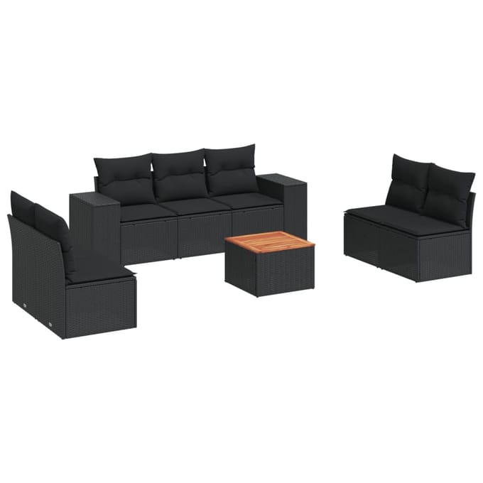 vidaXL - 8-delige - Loungeset - met - kussens - poly - rattan - zwart