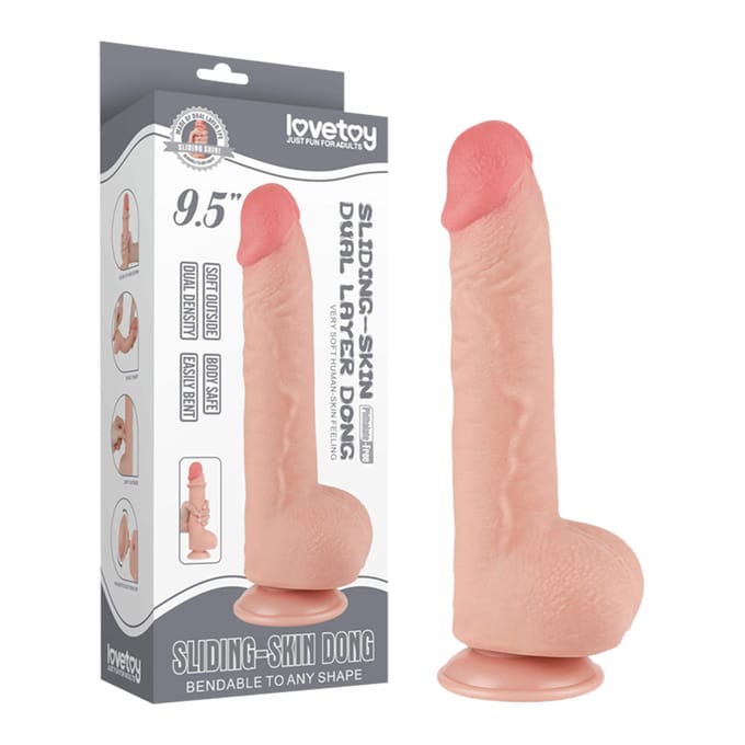 Lovetoy - Dildo - Glijdende Huid Dildo - Lengte 24 cm Diameter Ø 4.3 cm) - Lichte Beige
