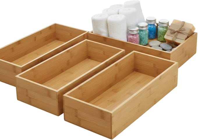 Gerimport Lade organizer - 4x - bamboe hout - 15 x 30 x 7 cm - bakje - kast sorteerbakje