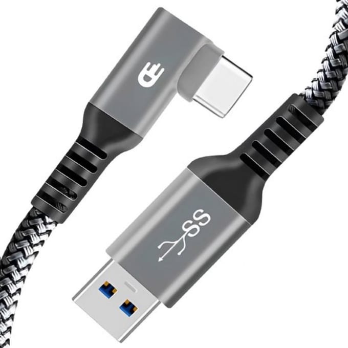 Drivv. USB naar USB C Kabel - Haaks - USB C Data en oplaadkabel - Fast Charge / Snellader - 3 meter - Grijs