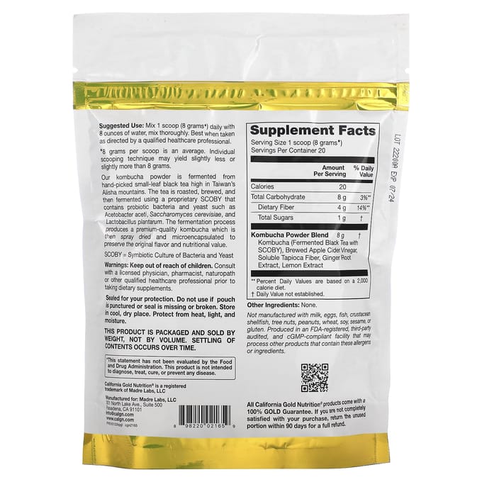 Superaliment, Poudre de Kombucha, Saveur Gingembre Citron, 160G(5.64Oz)