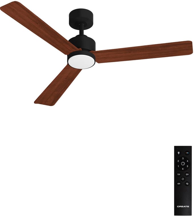 CREATE - Stille plafondventilator 40W met licht - Zwart / Donker hout - Ø132cm - Afstandsbediening - WIND MODERN