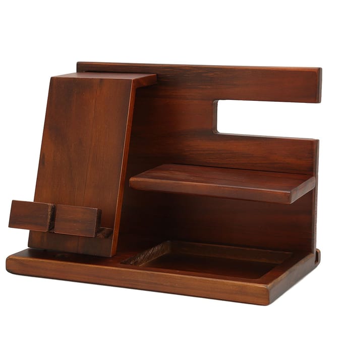 Telefoon Docking Station Hout Multifunctioneel Sleutel Portemonnee Standaard Bril Opberg Houder voor Bureau brown