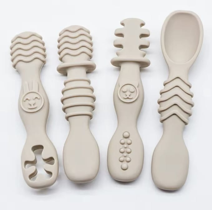 KimDo - Baby Bestek Siliconen - 4 stuks - Beige - Lepeltjes - Sensorisch - BPA vrij