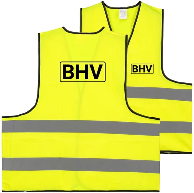 BHV hesje geel | reflecterend geel vest met opdruk BHV op voor- en achterkant | onesize maat | 100% polyester materiaal