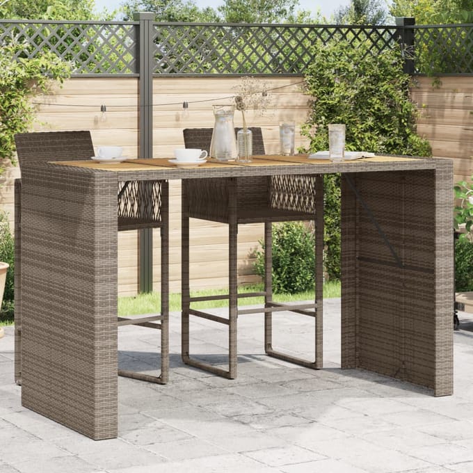 vidaXL - Tuinbartafel - acaciahouten - blad - 185x80x110 - cm - poly - rattan - grijs