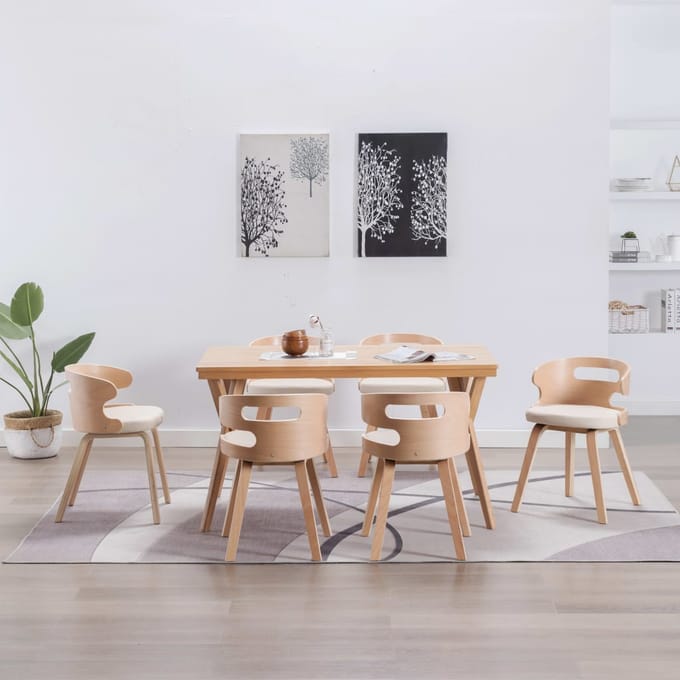 vidaXL - Eetkamerstoelen - 6 - st - gebogen - hout - en - kunstleer - crème