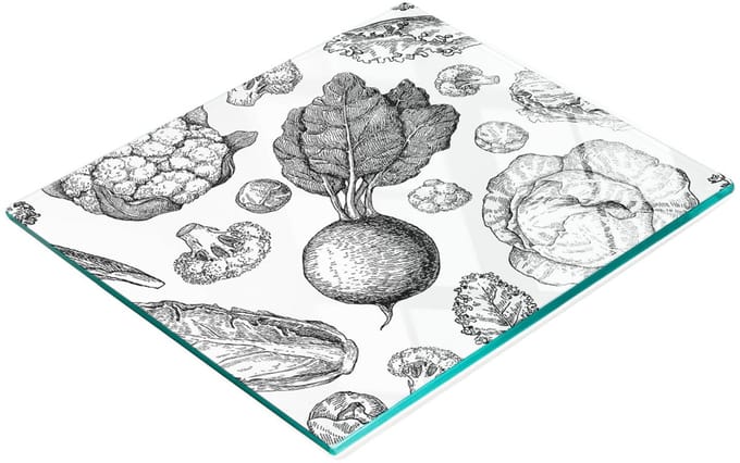 Serveerplank van gehard glas met groenteafbeeldingen, 60x52 cm