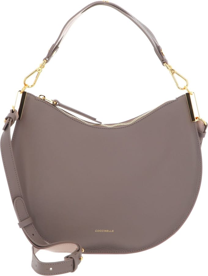 COCCINELLE Leren Schoudertas Sunup Handbag Double Grainy Leather Warm Taupe / Rosette