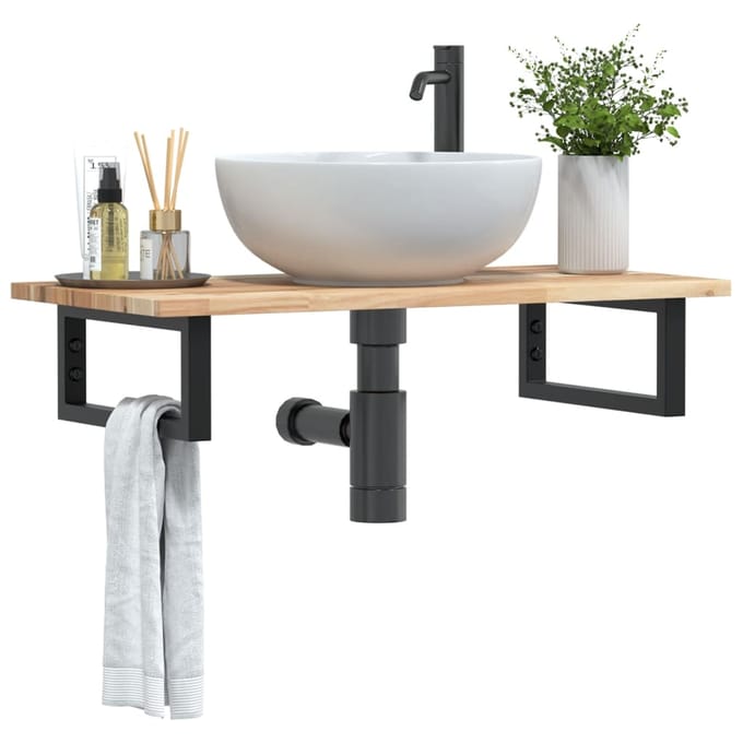 vidaXL - Badkamer - wandschap - staal - en - massief - acaciahout