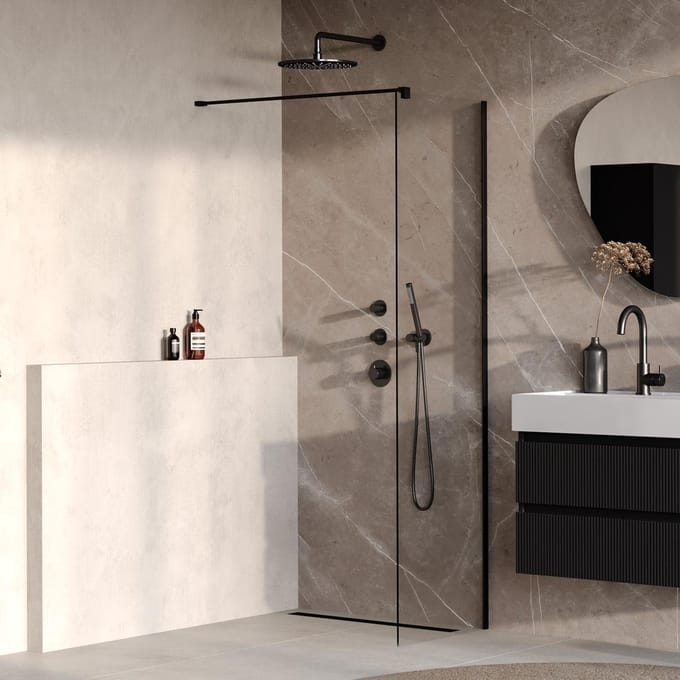 Brauer Oblivion inloopdouche helder glas 50x200 incl. glascoating mat zwart