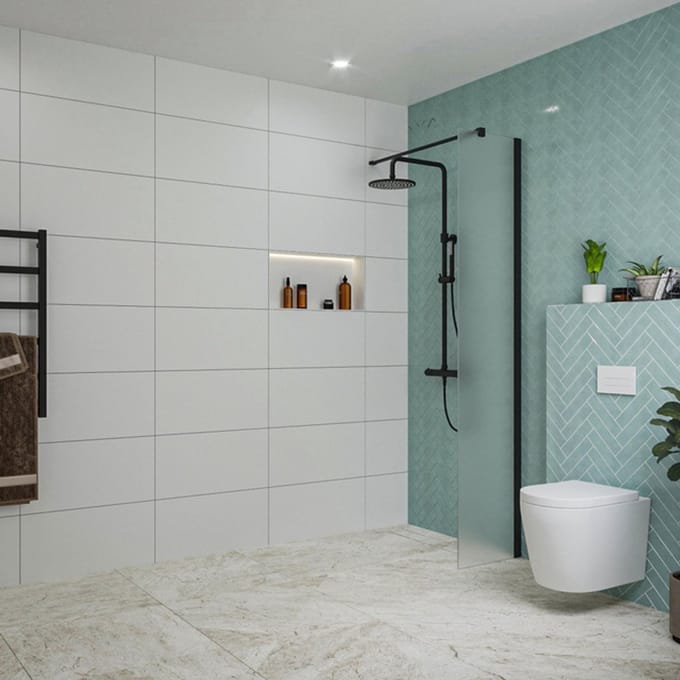 FugaFlow Eccelente Vetro inloopdouche badkamer - 40x200cm - mat glas - wandarm - mat zwart