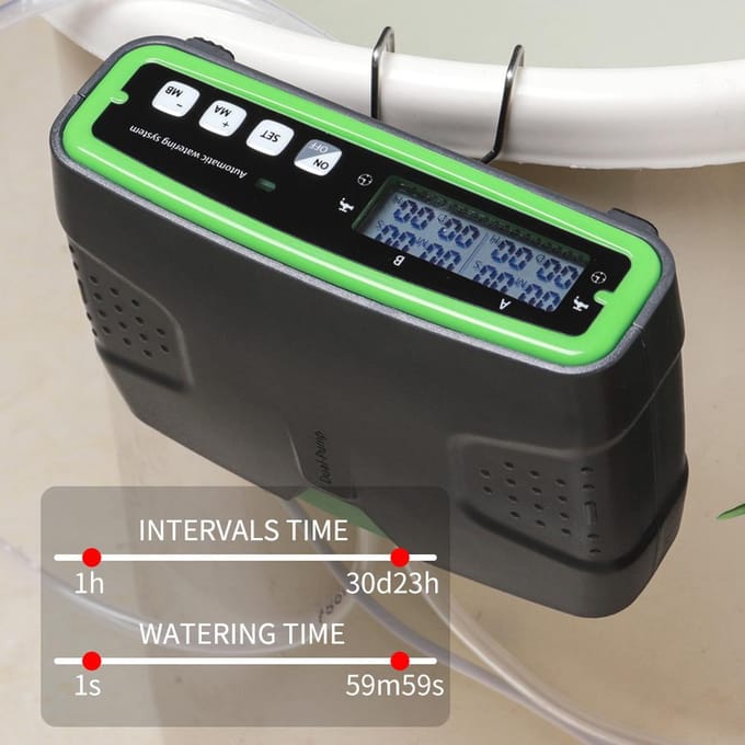 Intelligent automatisch bewateringsapparaat Dubbele pomp Getimede waterer Tuinterras Druppelirrigatie zwart