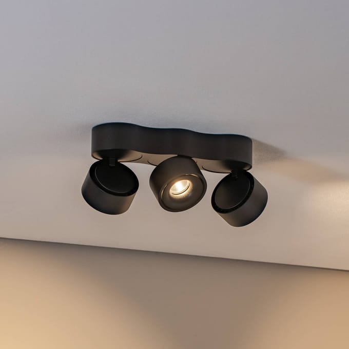 Arcchio LED plafondlamp Rotari, lenzen, 3-lamps, zwart