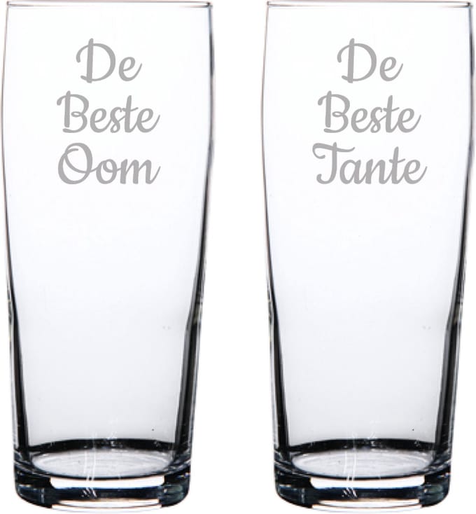 Gegraveerde bierfluitje 19cl De Beste Tante-De Beste Oom