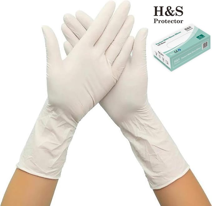 H&S PROTECTOR® - Nitril handschoenen - Lange manchet 305mm - Wegwerp handschoenen - Wit - M - Poedervrij - 100 stuks