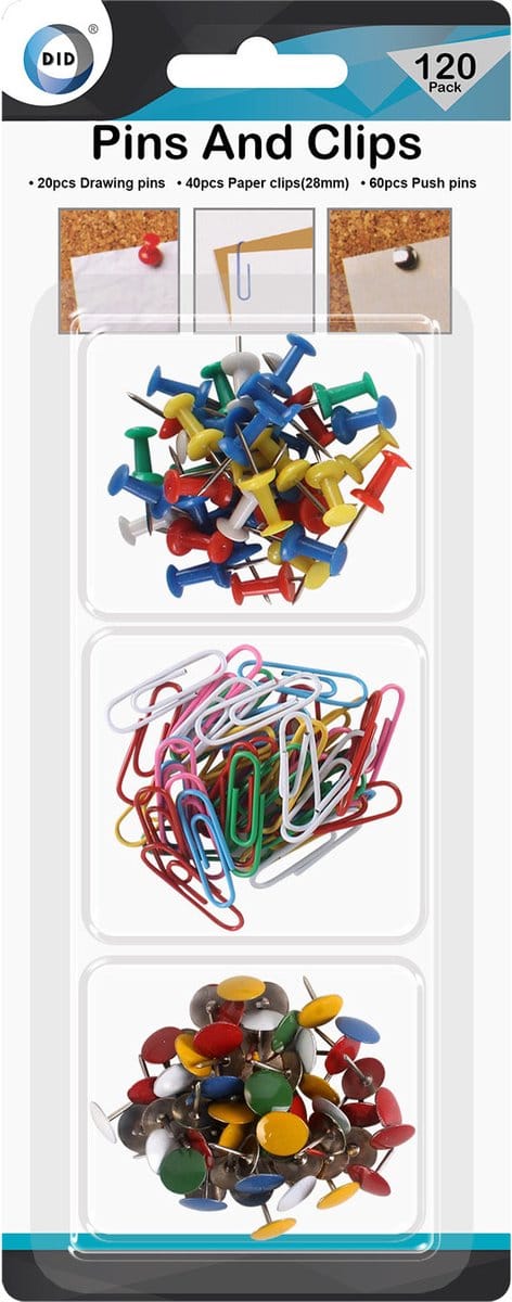 DID Punaises/paperclips - Multi - 120x stuks - kantoor - prikbord - diverse soorten - voordeel set