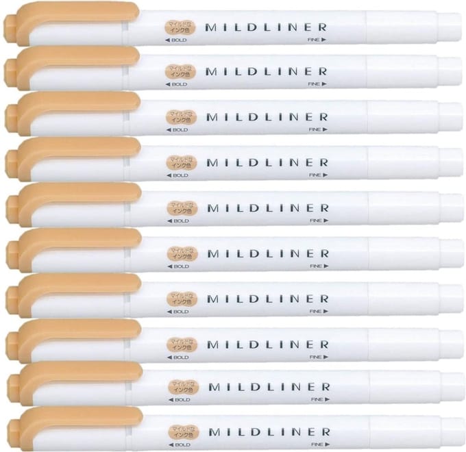 Zebra Mildliner Double-Sided Highlighter - Fine / Bold – Mild Orange Set van 10 + een Luxe Zipperbag - WKT7-MOR