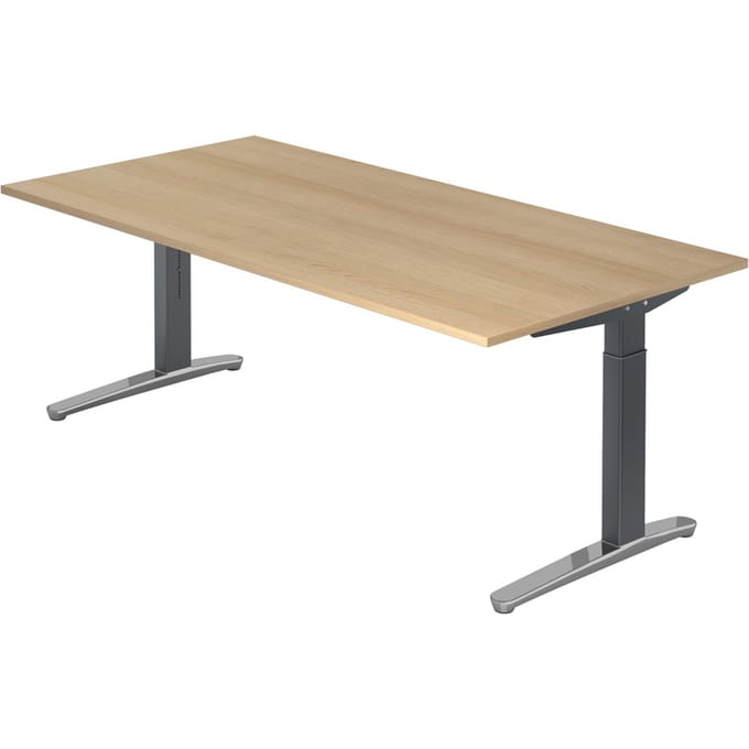Bureautafel TOPAS LINE, handmatig in hoogte verstelbaar, B 2000 mm, eik/grafiet/aluminium gepolijst